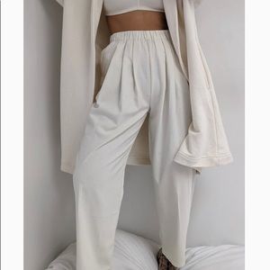 Na Nin White Cream Lena Raw Silk Pant Trouser